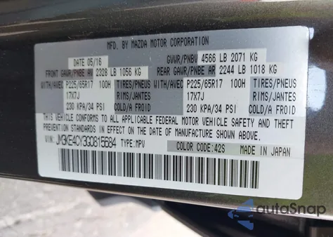 2016 Mazda Cx-5 Touring z USA, uszkodzony, nr VIN JM3KE4CY3G0815684